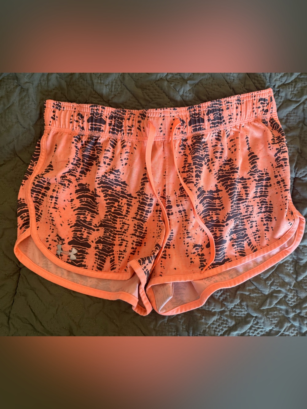 Under Armour Neon Orange Athletic Shorts with Black Print